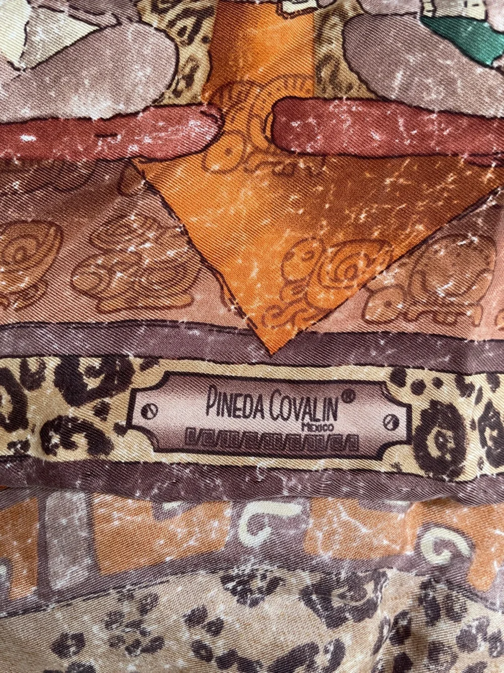 Pineda Covalin leopard designer square silk scarf Egyptian patterned Mayan tribe